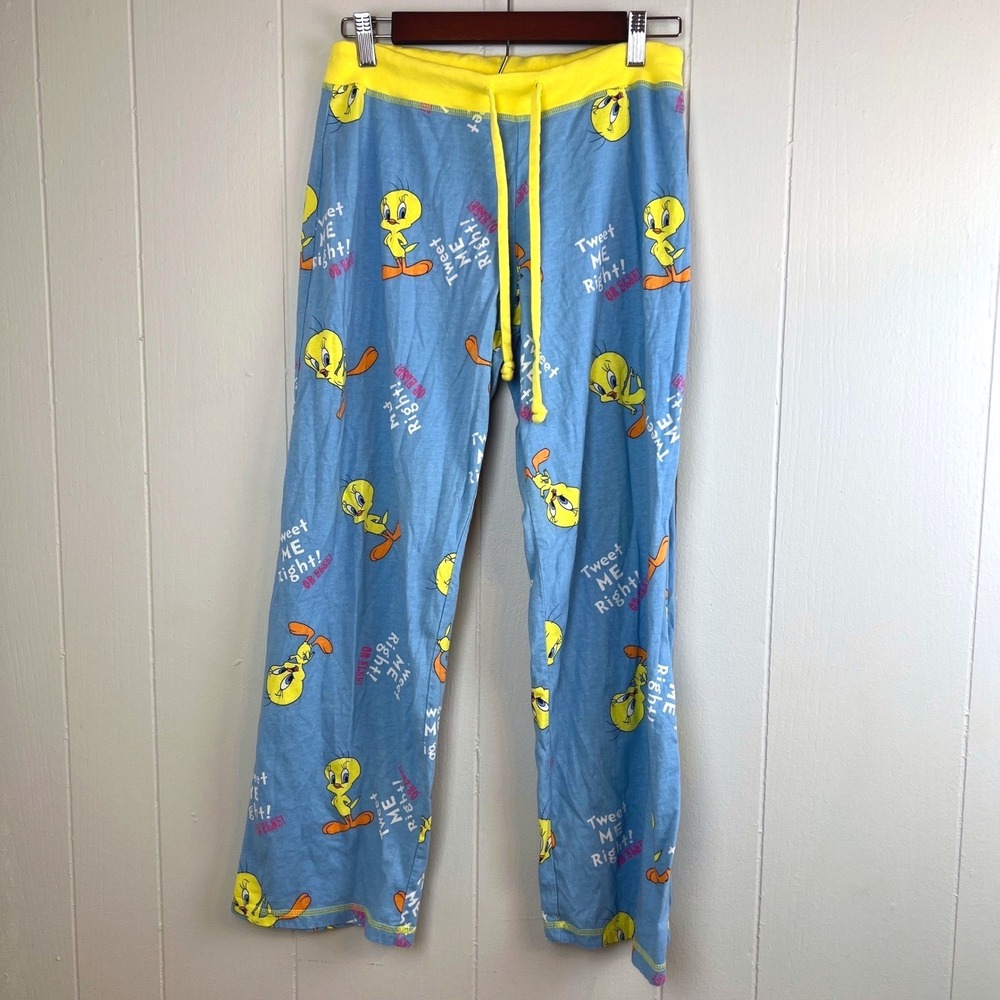 Looney Tunes Pajama Pants Womens Large Blue Tweety Bird Cotton Lounge Sleepwear
